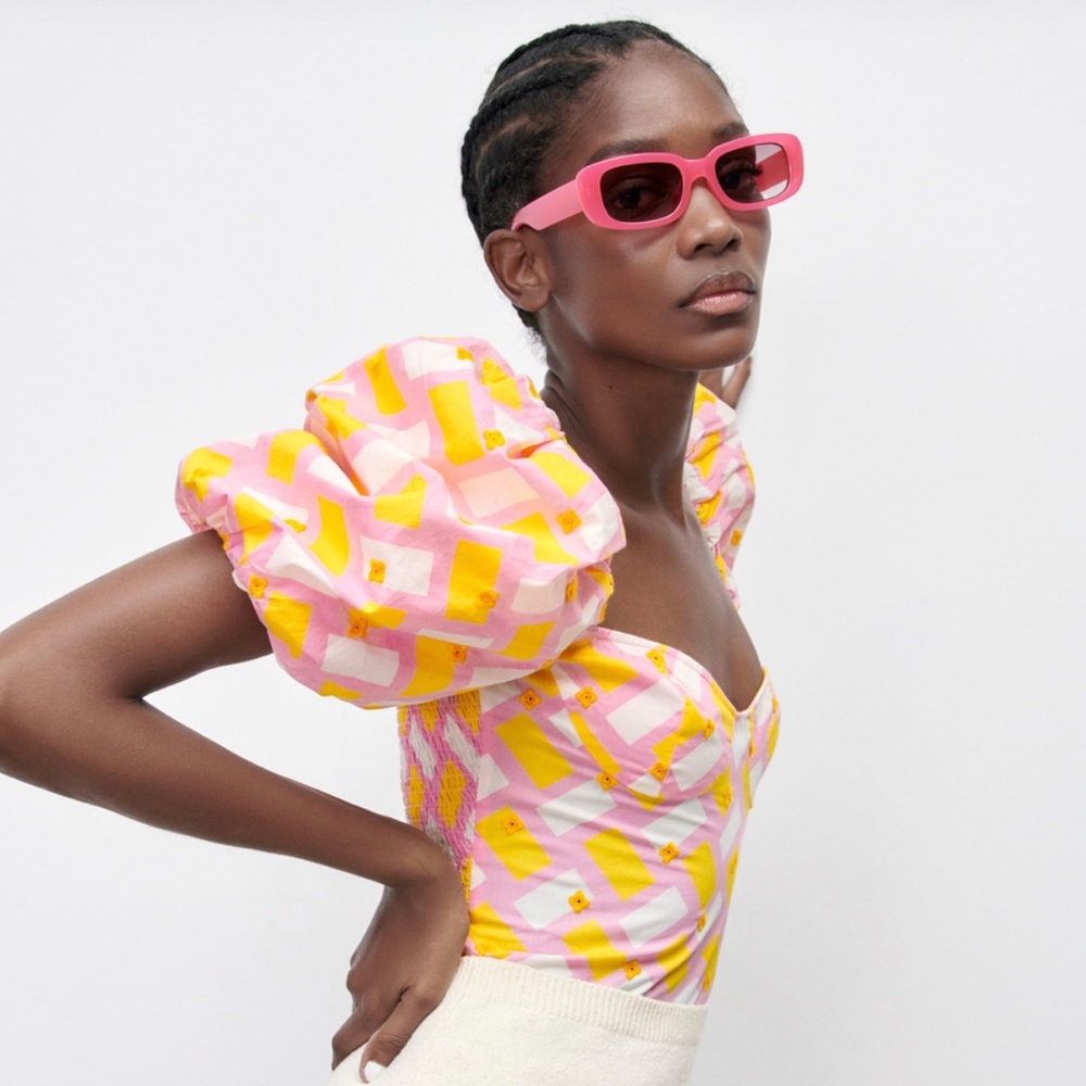 ZARA Printed poplin body suit 💗💛🤍